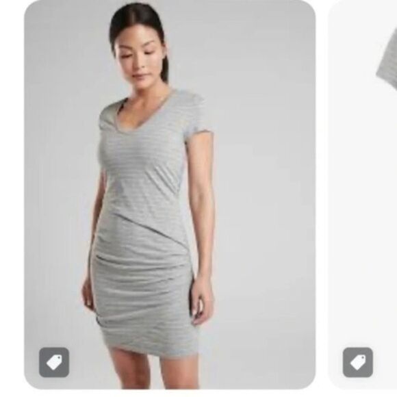 Athleta Knee Length Casual Striped Dresses small gray and white stripe midi - Picture 1 of 11